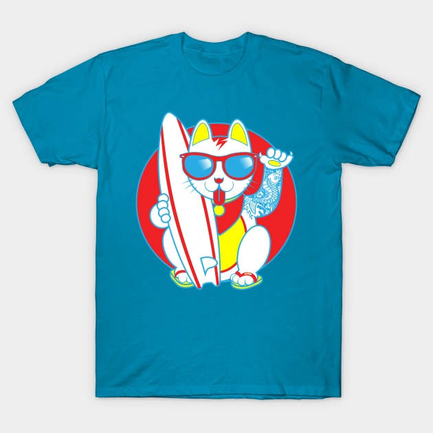 Surf Maneki Neko! Version 3 T-Shirt by CMButzer